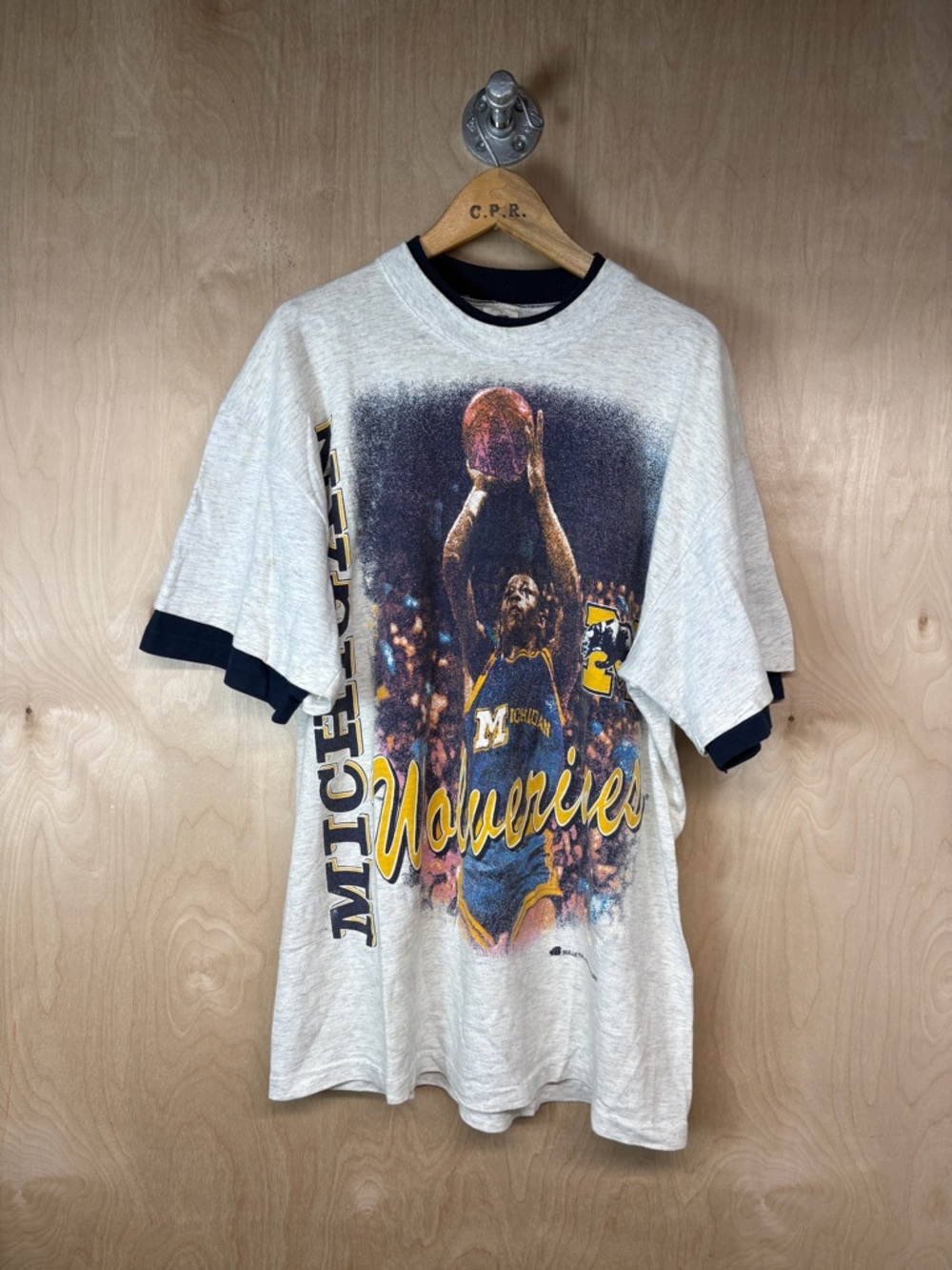 University of Michigan Wolverines Gray and Blue Graphic Basketball Short Sleeve